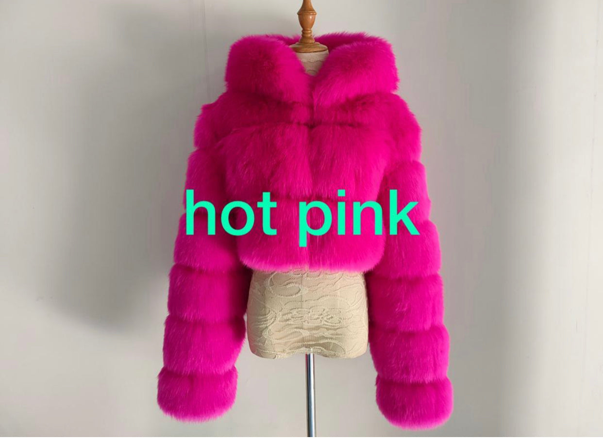 Cropped faux fur coats