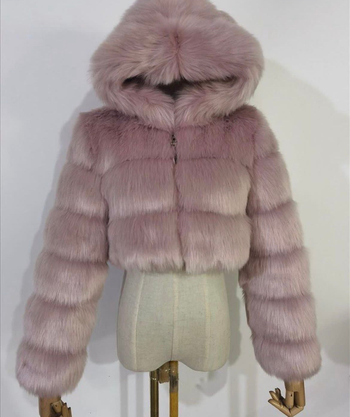 Cropped faux fur coats